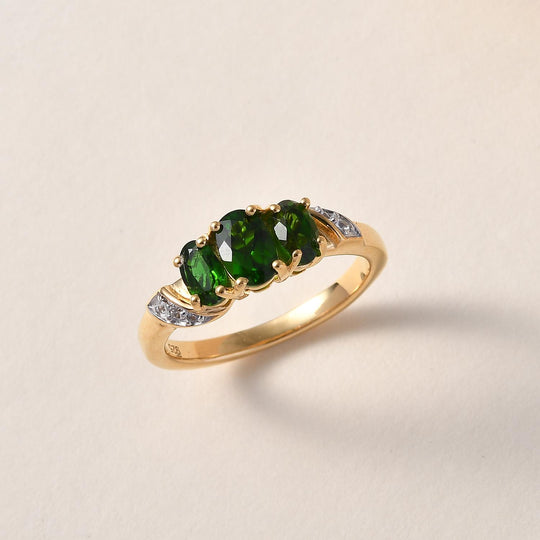 Natürlicher Chromdiopsid-Ring, 925 Silber vergoldet ca. 0,86 ct
