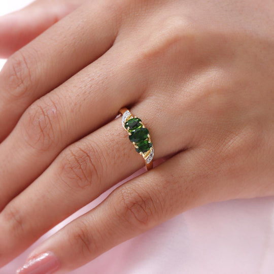 Natürlicher Chromdiopsid-Ring, 925 Silber vergoldet ca. 0,86 ct