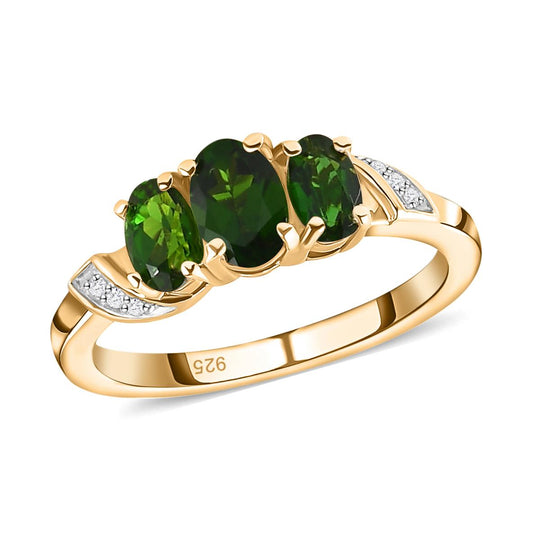 Natürlicher Chromdiopsid-Ring, 925 Silber vergoldet ca. 0,86 ct