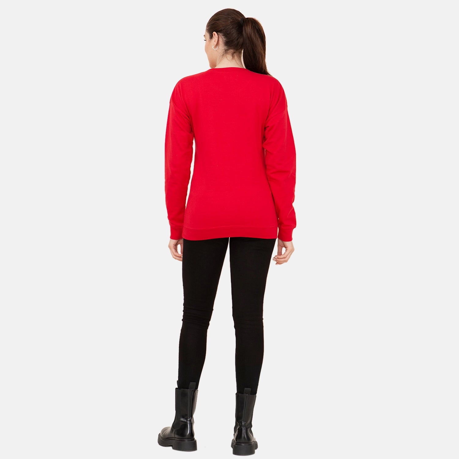 100% Baumwoll-Flanell Strick Sweatshirt mit Applikation, Rot Größe 40