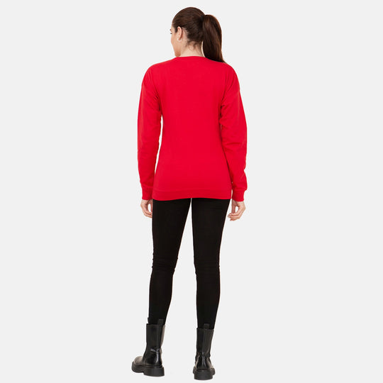 100% Baumwoll-Flanell Strick Sweatshirt mit Applikation, Rot Größe 40