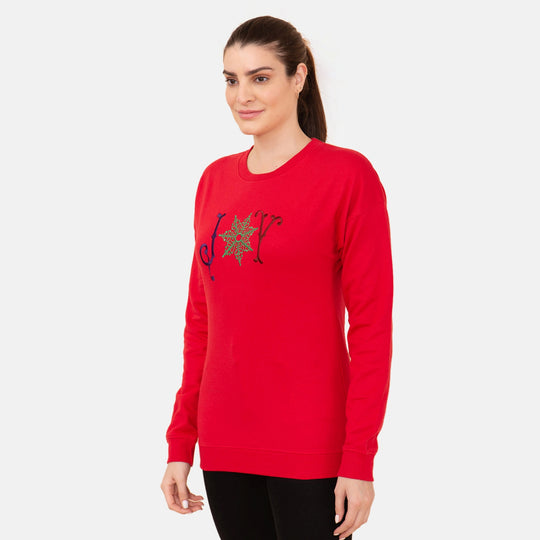 100% Baumwoll-Flanell Strick Sweatshirt mit Applikation, Rot Größe 40