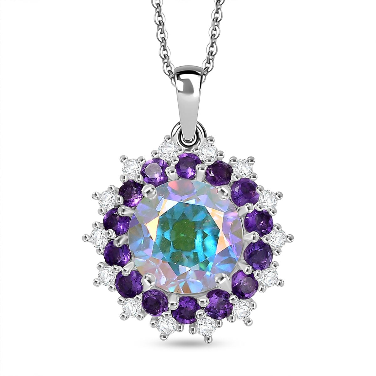 D'Joy Merkur mystischer Topas, afrikanischer Amethyst und Zirkon Ring und Anhänger mit 45cm Kette