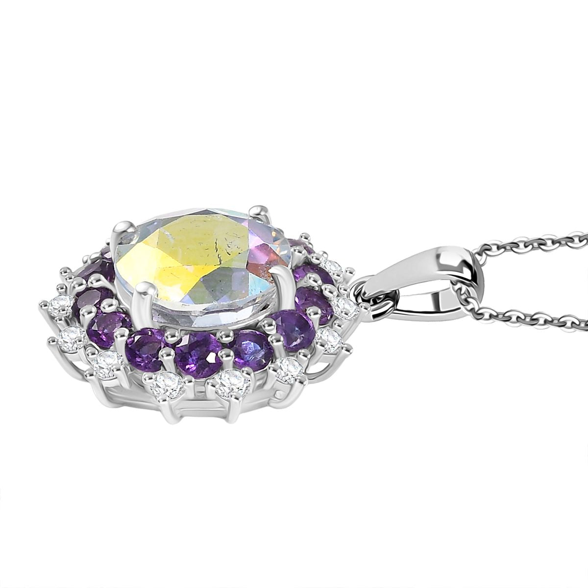D'Joy Merkur mystischer Topas, afrikanischer Amethyst und Zirkon Ring und Anhänger mit 45cm Kette