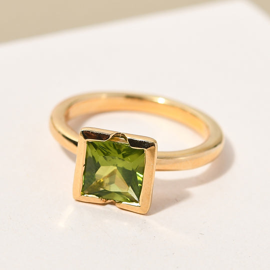 Natürlicher Peridot-Ring, 925 Silber vergoldet ca. 1,67 ct