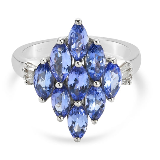 AA Tansanit und Diamant Cluster-Ring, 925 Silber platiniert (Größe 16.00) ca. 2,10 ct