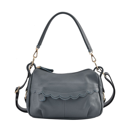 Crossbody Bag aus echtem Leder, gewelltes Design, Größe 29x9x20cm, grau