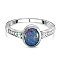 Boulder Opal Triplette und weißer Zirkon-Ring, 925 Silber platiniert (Größe 17.00) ca. 1.09 ct