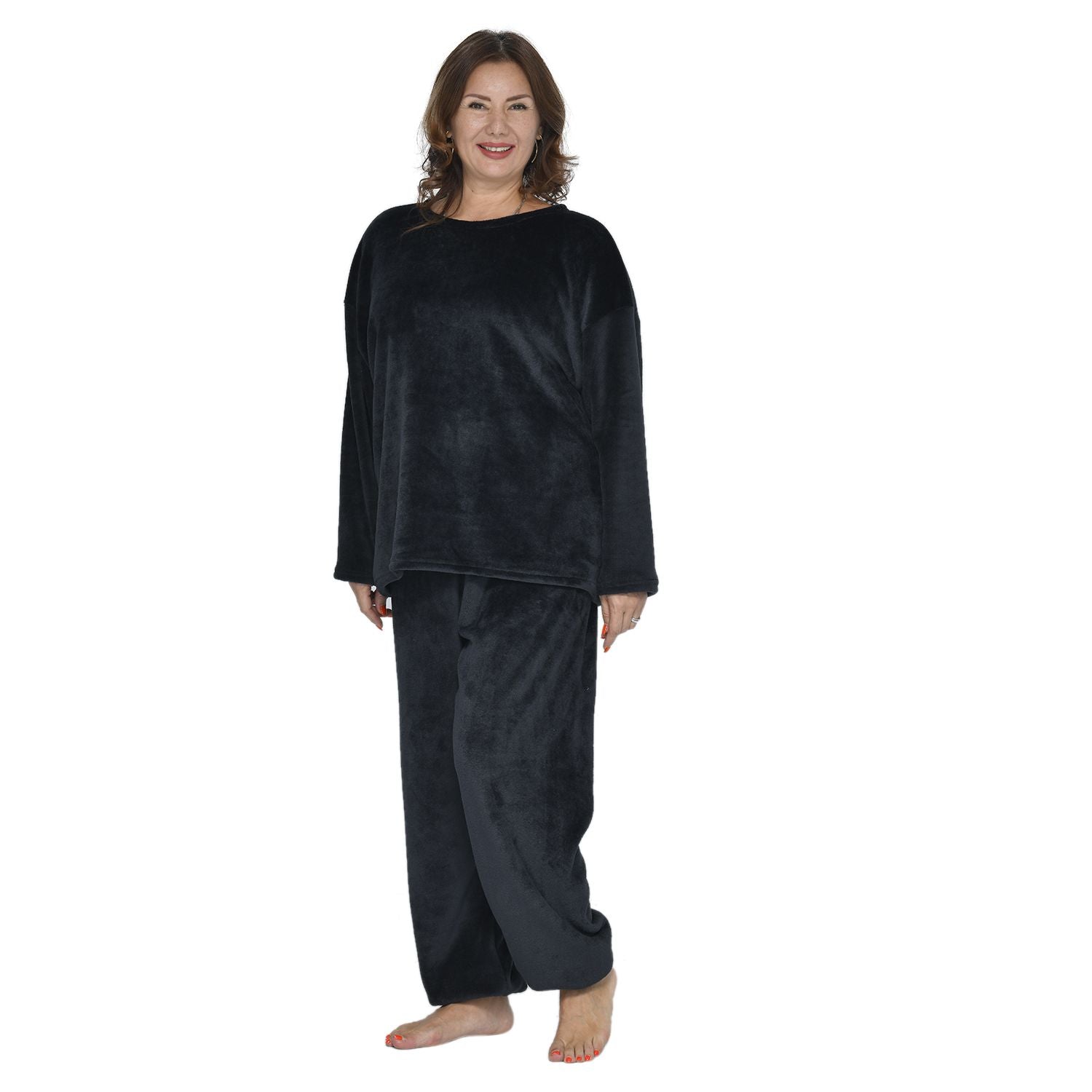 Flauschiger Hausanzug, One Size, Schwarz