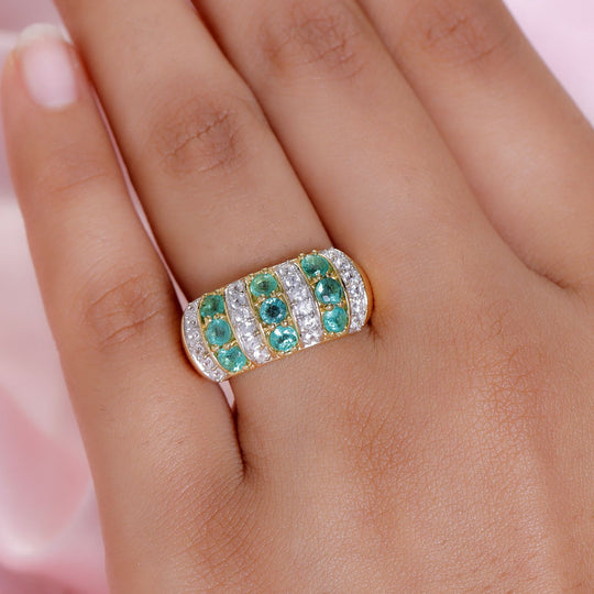 Kagem sambischer Smaragd und weißer Zirkon-Ring, 925 Silber vergoldet ca. 1.49 ct