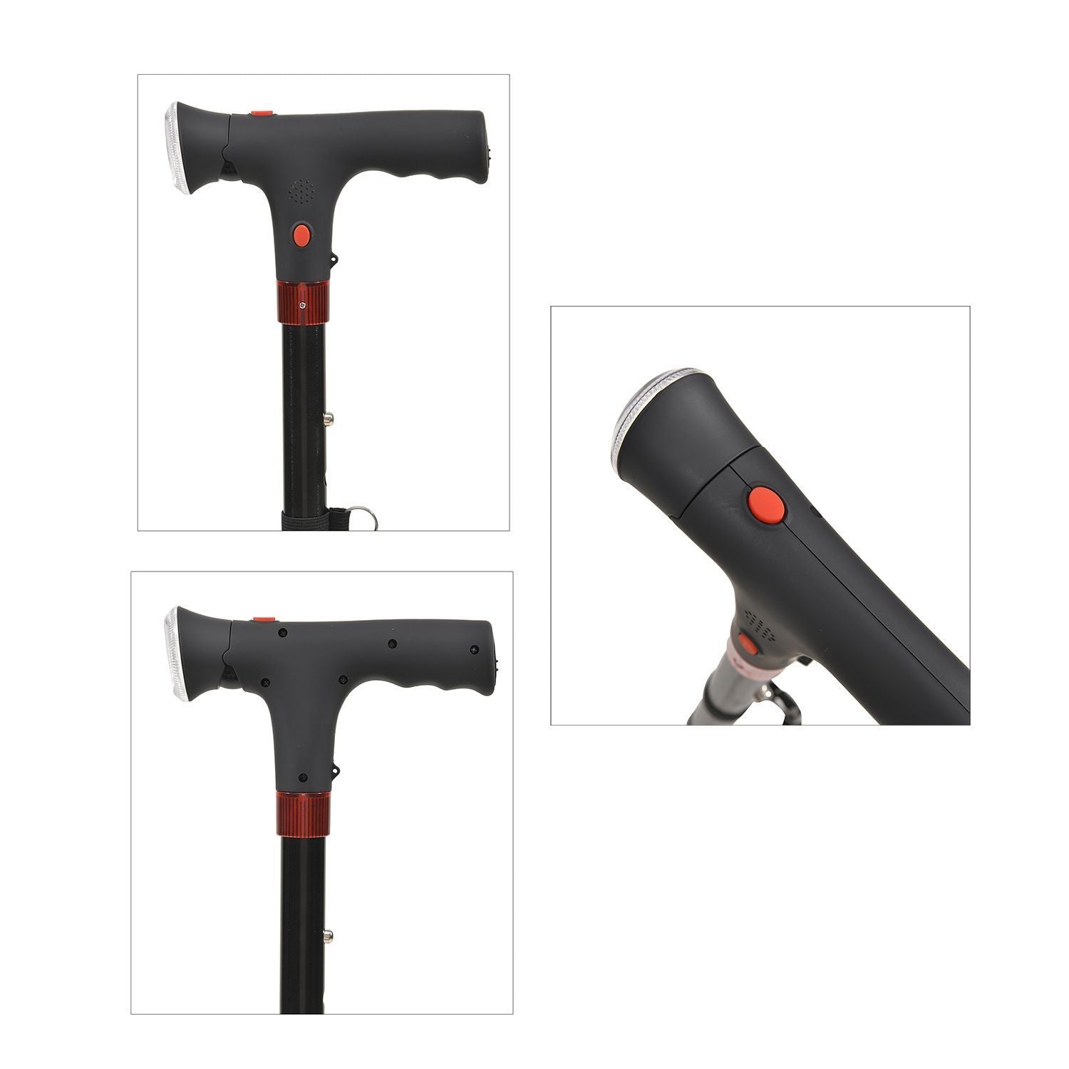Faltbarer Smart-Gehstock mit LED Licht und Alarm, Belastbarkeit 113 KG, Grau, Benötigt 2xAAA-Batterien (nicht im Lieferumfang enthalten)