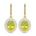 Natürliche Peridot und Zirkon-Halo-Ohrhänger, 925 Silber Gelbgold Vermeil, 8,48 ct.