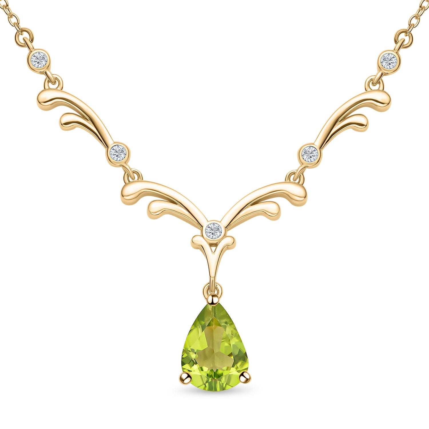 Natürliches Peridot und weißes Zirkon Collier, ca. 45 cm, 925 Silber Gelbgold Vermeil ca. 2.81 ct