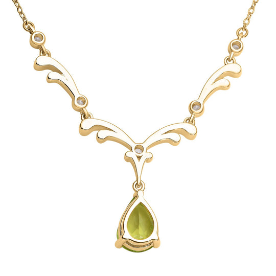 Natürliches Peridot und weißes Zirkon Collier, ca. 45 cm, 925 Silber Gelbgold Vermeil ca. 2.81 ct