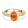 Salamanca Feueropal und weißer Zirkon-Ring, 925 Silber Gelbgold Vermeil (Größe 16.00) ca. 1,03 ct
