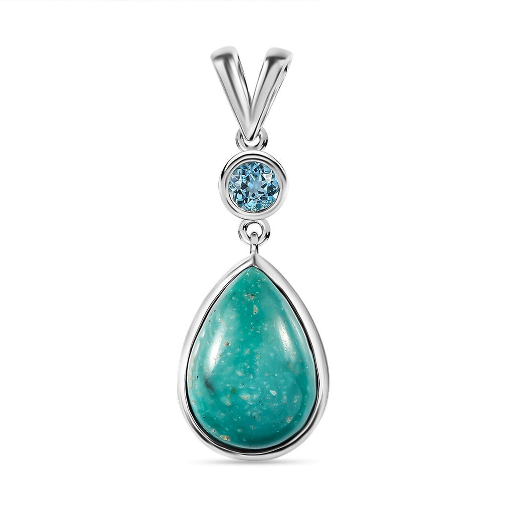 Sierra Nevada Türkis, Schweizer Blautopas Anhänger 925 Silber platiniert ca. 5.36 ct