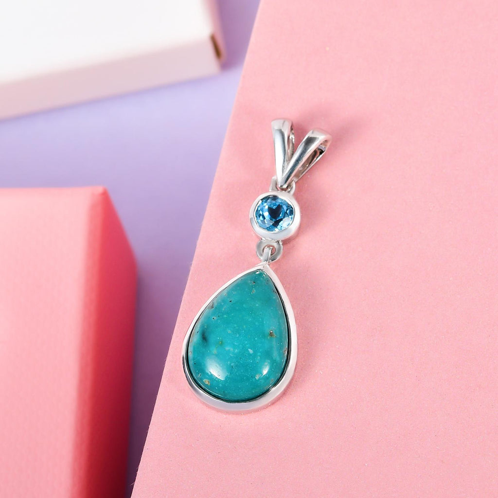 Sierra Nevada Türkis, Schweizer Blautopas Anhänger 925 Silber platiniert ca. 5.36 ct