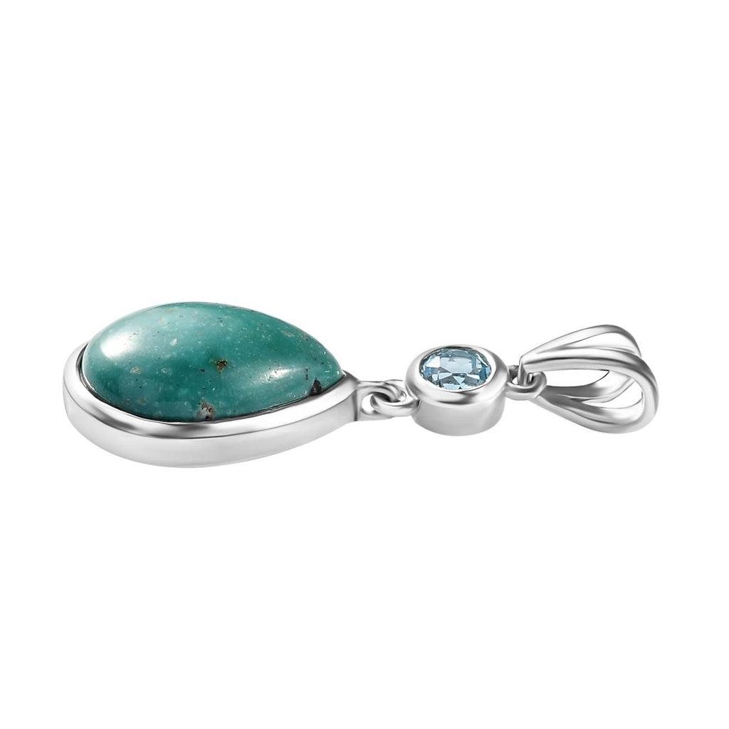 Sierra Nevada Türkis, Schweizer Blautopas Anhänger 925 Silber platiniert ca. 5.36 ct