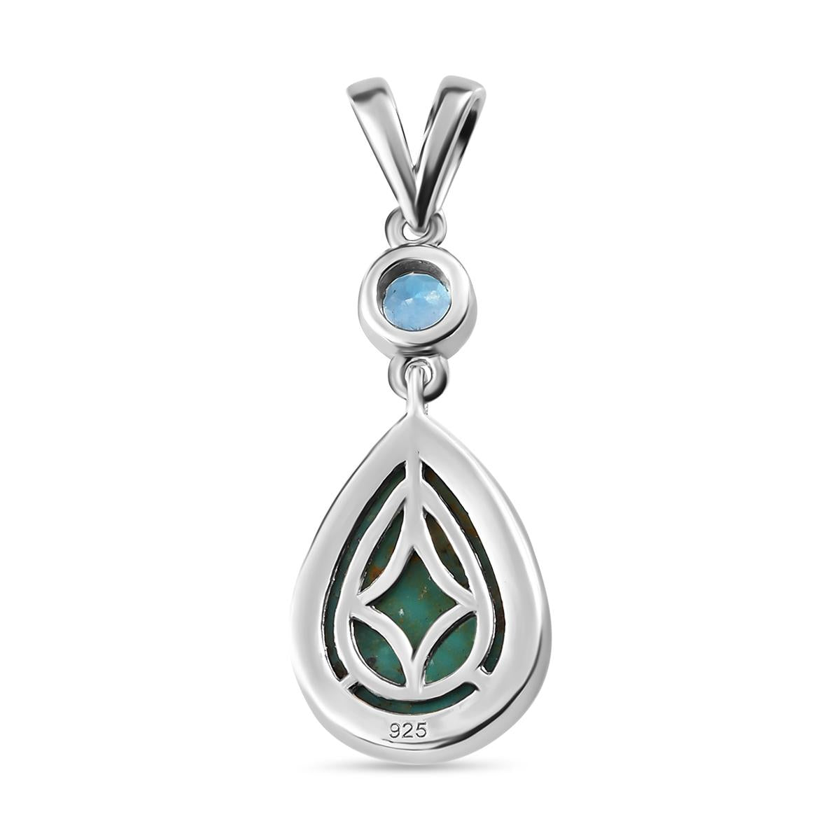 Sierra Nevada Türkis, Schweizer Blautopas Anhänger 925 Silber platiniert ca. 5.36 ct