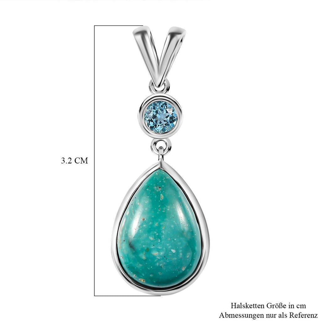 Sierra Nevada Türkis, Schweizer Blautopas Anhänger 925 Silber platiniert ca. 5.36 ct