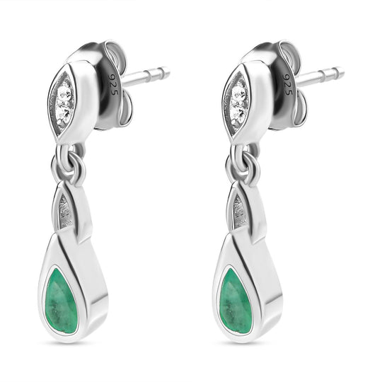 Kagem sambische Smaragd und weiße Zirkon-Ohrringe, 925 Silber platiniert ca. 0.45 ct