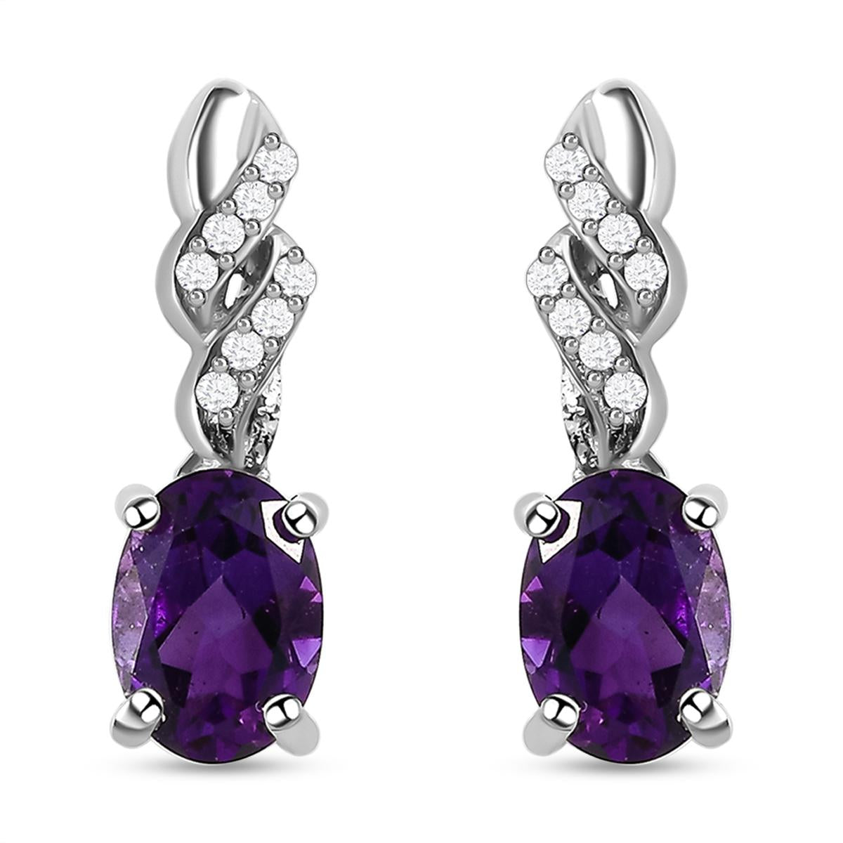 Natürliche, marokkanische Amethyst und weiße Zirkon-Ohrringe, 925 Silber platiniert ca. 1,57 ct