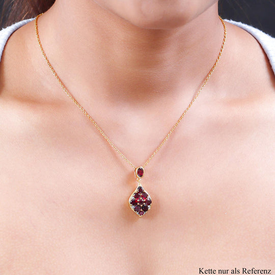 Rhodolith Granat und weißer Zirkon-Anhänger, 925 Silber vergoldet ca. 4,08 ct