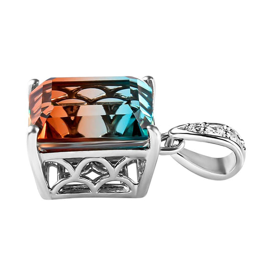 Aqua Terra Costa Quarz Triplette und weißer Zirkon Anhänger, 925 Silber platiniert ca. 7.48 ct