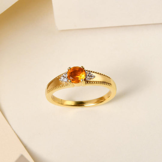 Salamanca Feueropal und weißer Zirkon-Ring, 925 Silber vergoldet ca. 0,40 ct