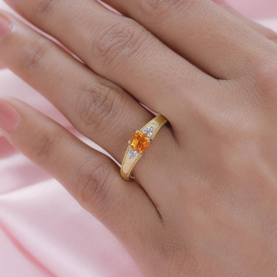 Salamanca Feueropal und weißer Zirkon-Ring, 925 Silber vergoldet ca. 0,40 ct