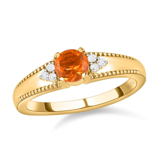 Salamanca Feueropal und weißer Zirkon-Ring, 925 Silber vergoldet ca. 0,40 ct