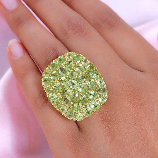 Natürlicher Peridot-Ring, 925 Silber vergoldet ca. 15.68 ct