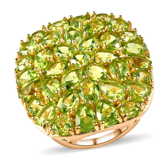 Natürlicher Peridot-Ring, 925 Silber vergoldet ca. 15.68 ct