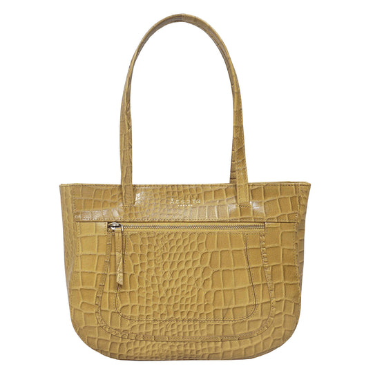 Assots London Julia, krokogeprägt echtes Leder Tote Tashe - Größe: 35x24x6cm, senf