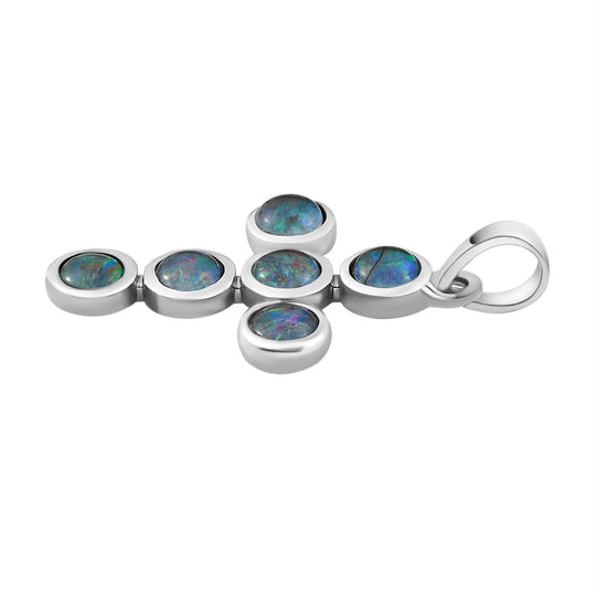 Boulder Opal Triplett Kreuz-Anhänger, 925 Silber platiniert ca. 1.40 ct