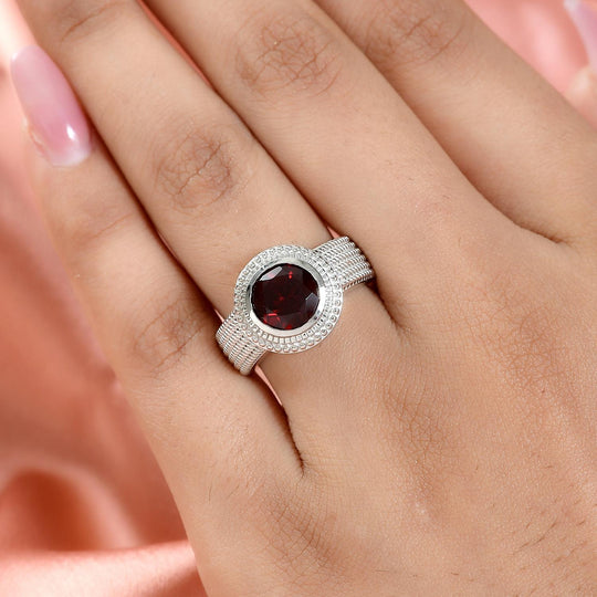 Roter Granat Ring, reines Messing platiniert ca. 2,10 ct