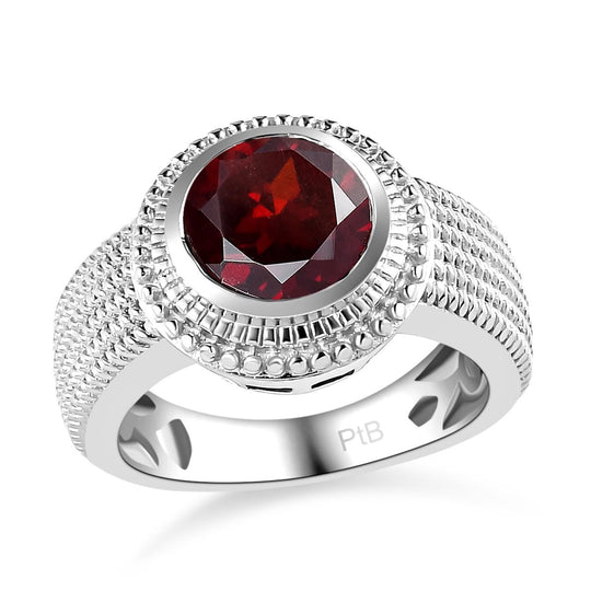 Roter Granat Ring, reines Messing platiniert ca. 2,10 ct