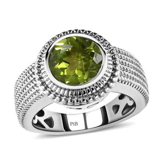 Peridot Ring, reines Messing platiniert ca. 2,13 ct