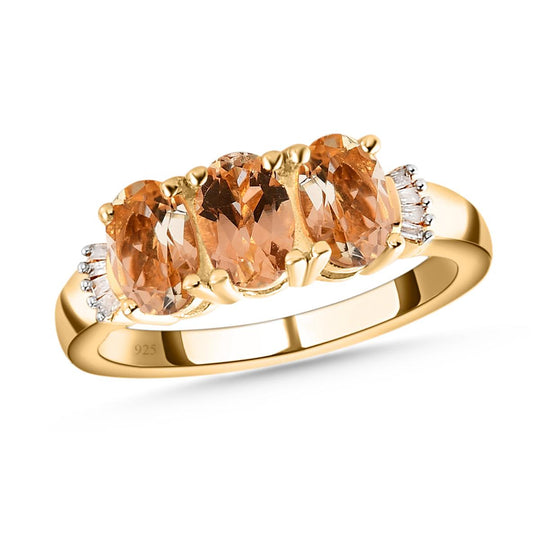 Kaiserlicher Topas und weißer Diamant-Ring, 925 Silber vergoldet (Größe 16.00) ca. 1.57 ct