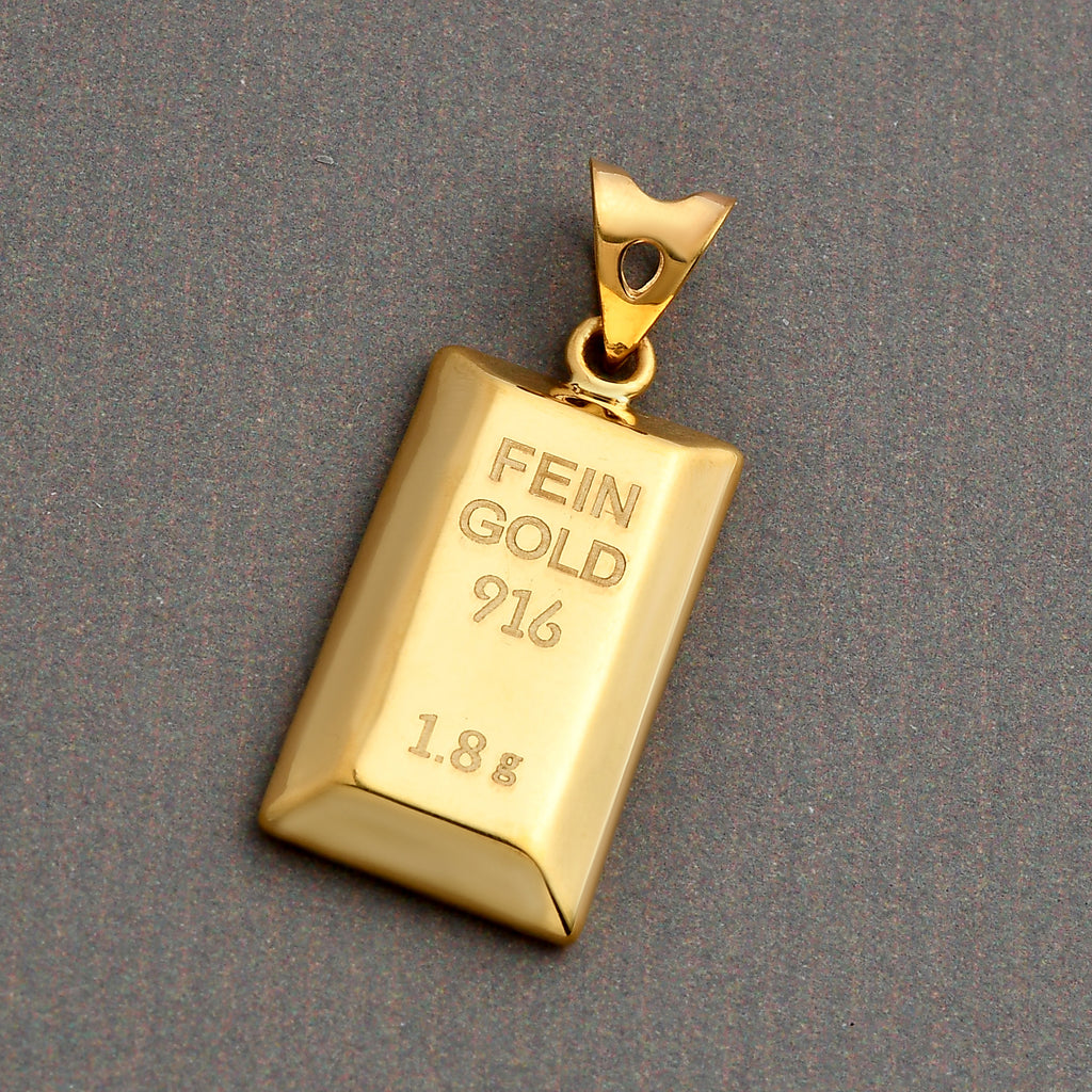 Goldbarren Anhänger, 916 Gold ca. 1,80g