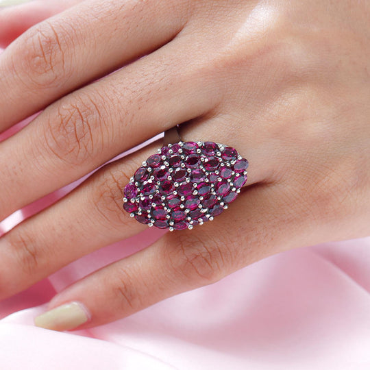 Rhodolith Granat Ring, 925 Silber platiniert ca. 7.57 ct