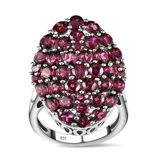 Rhodolith Granat Ring, 925 Silber platiniert ca. 7.57 ct