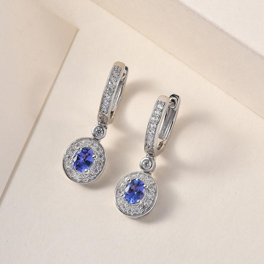 AAA Tansanit und weiße Zirkon-Ohrringe, 925 Silber platiniert ca. 1.27 ct