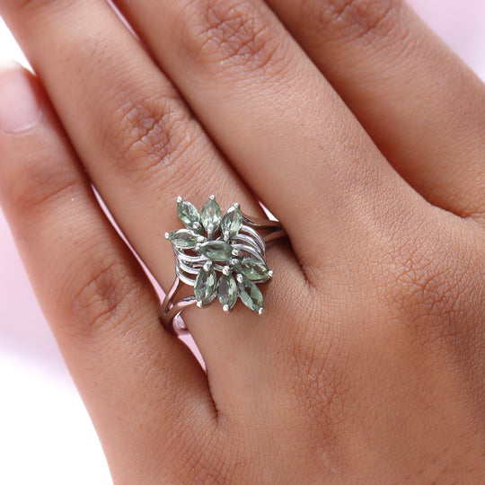Natürlicher, grüner Apatit-Ring, 925 Silber platiniert ca. 1.40 ct