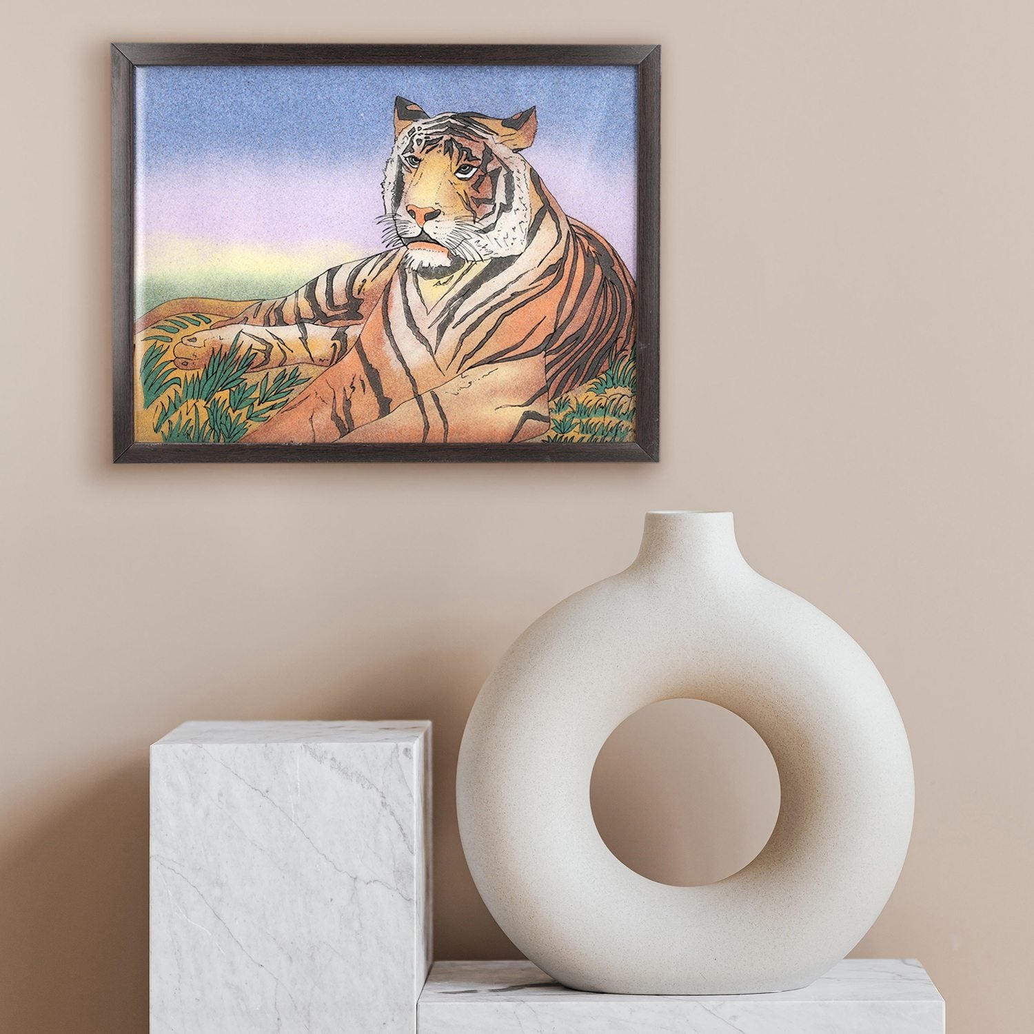 Handgefertigte Edelstein Tiger-Malerei 32x24cm, Tiger