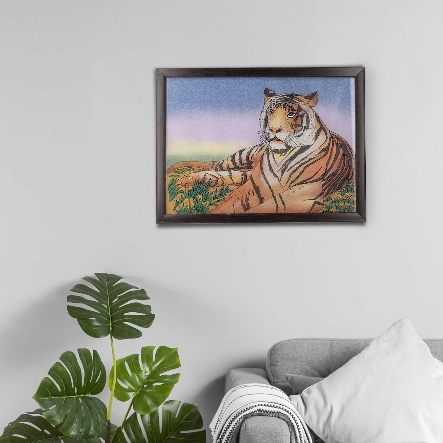 Handgefertigte Edelstein Tiger-Malerei 32x24cm, Tiger