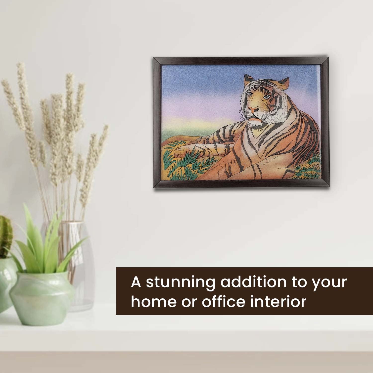 Handgefertigte Edelstein Tiger-Malerei 32x24cm, Tiger