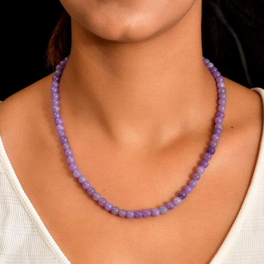 Lila Jade Halskette, ca. 50 cm, 925 Silber rhodiniert ca. 158,98 ct