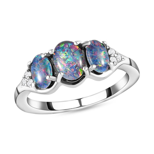 Boulder Opal Triplette Ring, 925 Silber platiniert ca. 1.53 ct