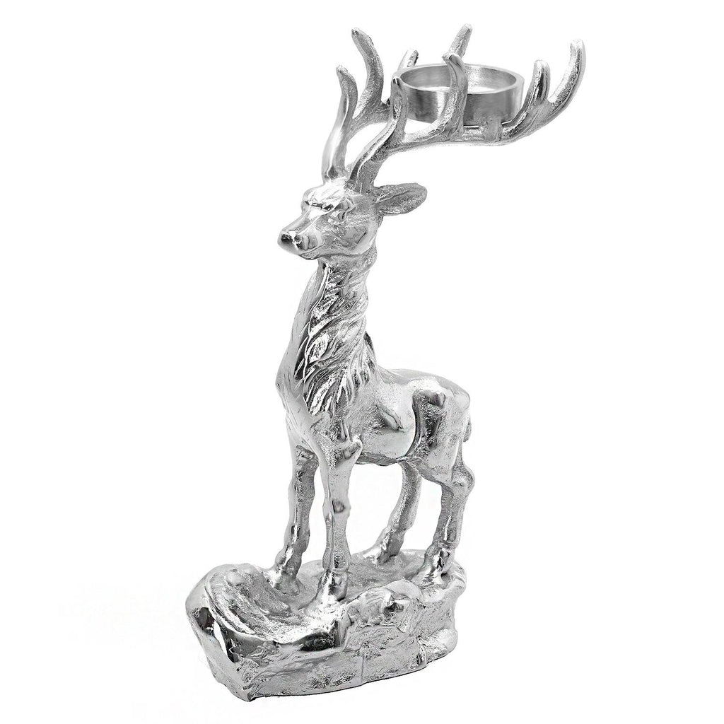 Rentier auf Felsen Figur Teelichthalter, 17x7.5x30.5cm, silber